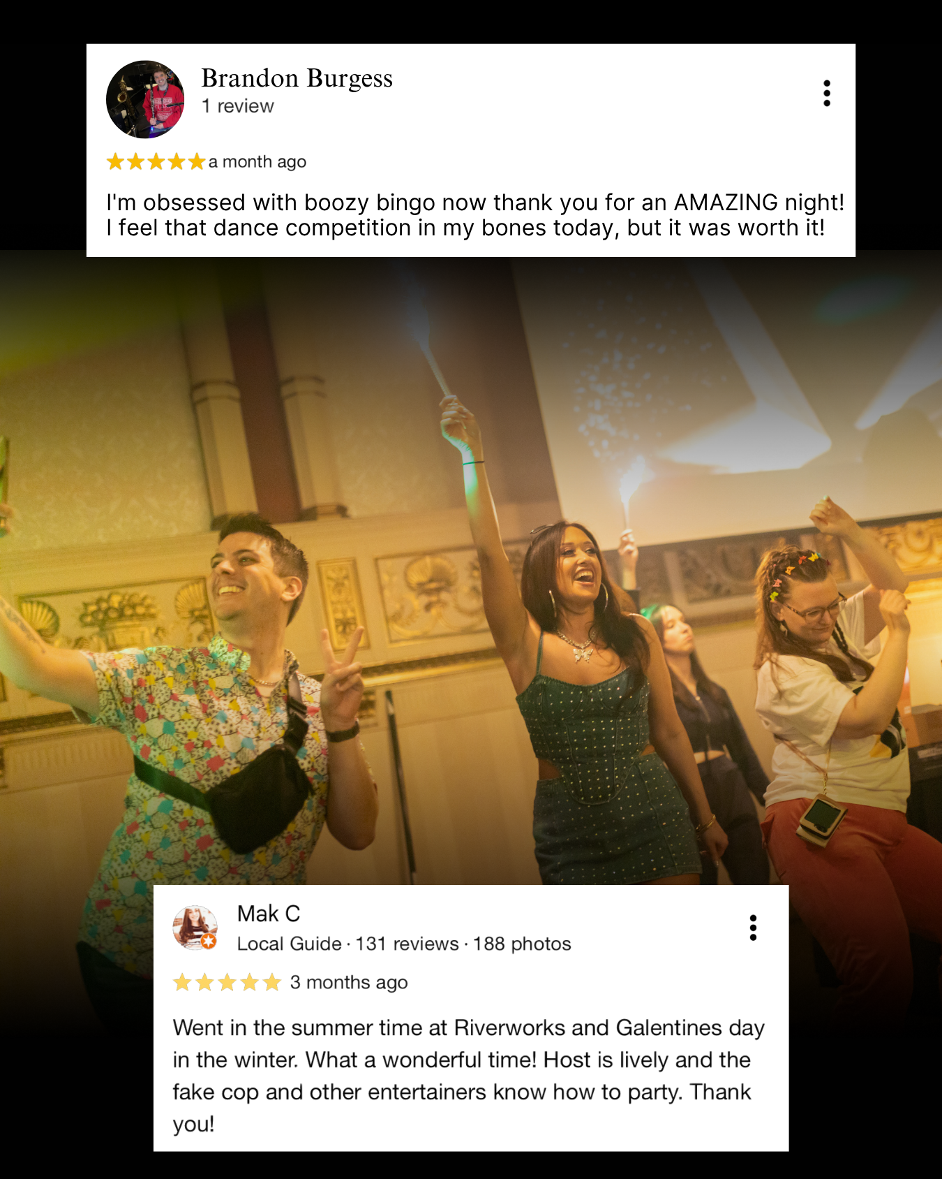 Testimonial about the fun and energy at BB’s Bingo night